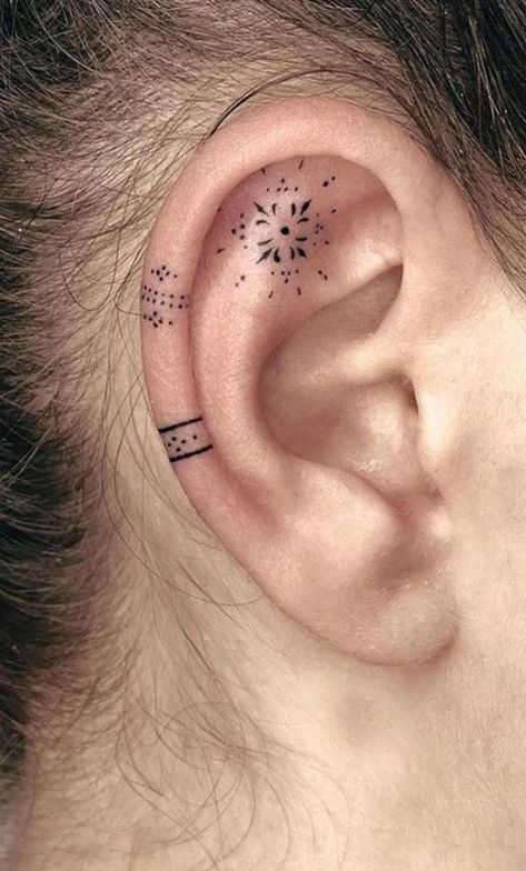 Whispered Ink 40 The Beauty of Ear Tattoos : Boho Ear Tatttos I Take You | Wedding Readings | Wedding Ideas | Wedding Dresses | Wedding Theme Flower Tattoo Ear, Inner Ear Tattoo, Tatoo Styles, Behind Ear Tattoos, Side Neck Tattoo, Small Chest Tattoos, Ear Cuff Piercing, Ear Tattoos, Elements Tattoo