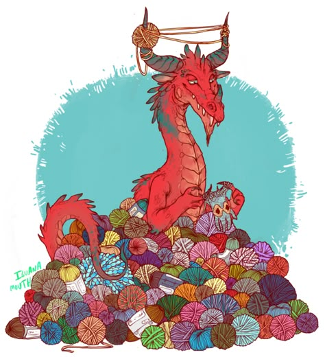 Unusual Dragon Hoards-Balls of Yarn-by Lauren Dawson Dragon Hoards, Dragon Hoard, Here There Be Dragons, Here Be Dragons, Cute Dragons, Red Dragon, Drawing Skills, Magical Creatures, Dragon Art