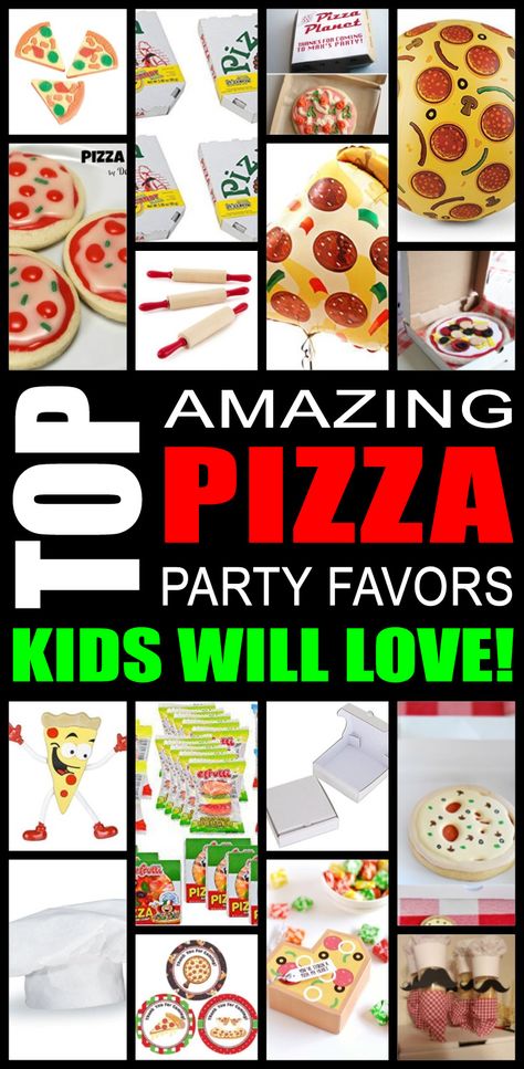 Fun pizza favor ideas that kids, tweens and teens will love. Try these simple pizza party favors for boys and girls. Here are some easy gift bags, treat bags, boxes and more birthday ideas to say thank you to the friends of that special birthday child. Pizza Party Goody Bag Ideas, Pizza Party Gift Bags, Pizza Party Favors Adults, Pizza Themed Birthday Party Cupcakes, Kids Pizza Making Party, Party Favor Ideas For Kids, Cool Pizza, Diy Birthday Sign, Candy Pizza