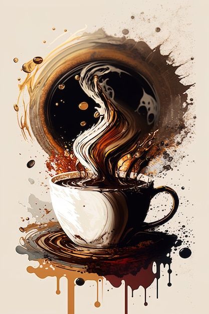 Coffee Art Painting, Coffee Cups Diy, Coffee Artwork, Coffee Art Print, Coffee Cup Art, Coffee Wallpaper, Coffee Painting, Coffee Cup Design, Cafe Art