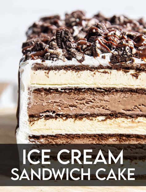 Ice Cream Sandwich Cake Recipe, Sandwich Cake Recipe, Ice Cream Sandwich Dessert, Ice Cream Dessert Recipe, Cream Sandwich Cake, Vanilla Ice Cream Sandwich, Easy Ice Cream Cake, Ice Cream Sandwich Cake, Cream Cake Recipe