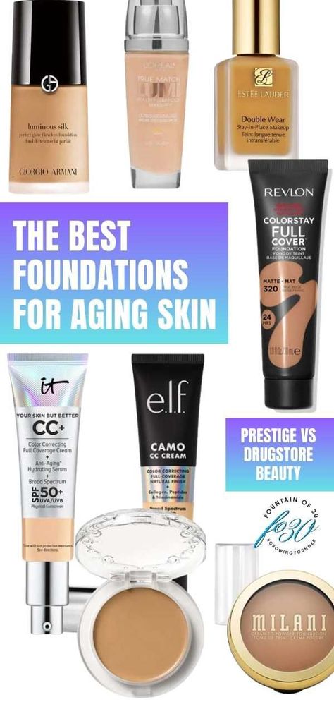 I love budget-friendly makeup that outperform high-end products. I found 9 of the best anti-aging makeup foundations splurge vs. steal. #makeup #splurgeversussteal #dupes #foundation #over50 Foundation For Aging Skin Over 40, Best Over The Counter Makeup Foundation, Cream Foundation For Aging Skin, Foundation For Women In Their 40s, Full Coverage Foundation Over 40, Makeup For Aging Skin Over 40, Best Foundation For Aging Skin Over 50, Best Foundation For Over 40, Concealer Brands