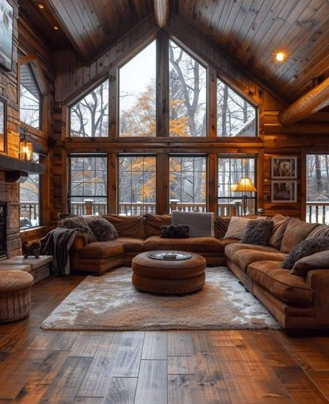 #fanfiction Cottage Build, Window Options, Small Cabin Interiors, Cabin Christmas Decor, Modern Log Cabins, Cabin Aesthetic, Cabin Living Room, Cabin Tiny House, Amazing Houses