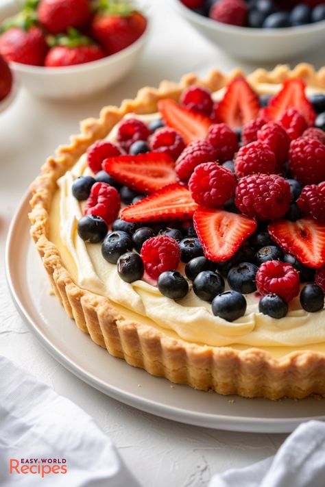 Crostata di Frutta, or Italian Fruit Tart, is a dessert with a buttery crust, pastry cream and fresh fruits. Make this tart with this simple recipe! Fruit Crostata, Fruit Tart Glaze, Fruit Tart Recipe Easy, Fruit Tart Cake, Italian Fruit, Crostata Recipe, Easy Tart Recipes, Italian Christmas Recipes, Fruit Tart Recipe