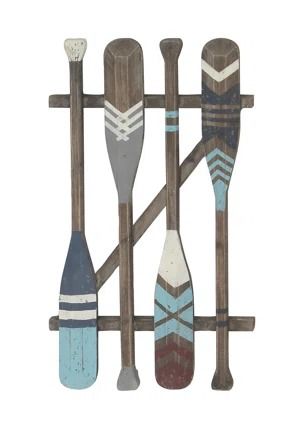 Breakwater Bay Coastal Wood Novelty Canoe Oar Paddle Wall Decor with Arrow and Stripe Patterns | Wayfair Paddle Wall Decor, Wooden Oars Decor, Painted Oars, Coastal Style Living Room, Oar Decor, Wooden Oars, Painted Paddles, Nautical Ideas, Vase Transparent