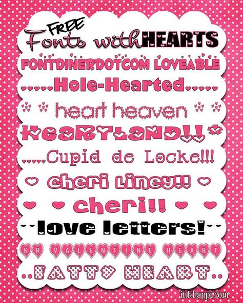 Since I love fonts so much… I thought it would be fun to share some that have {HEARTS} incorporated into them somehow. These are all Free to download! Heart Fonts, Numbers Tattoo, Party Font, Valentine Font, Trending Fonts, Romantic Fonts, Heart Font, Instagram Font, Trendy Fonts