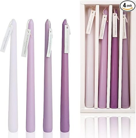 4 PCS Soothing Lavender Scented Purple Gradient Color Scented Taper Candles - 10 Inch Smokeless Dinner Candles Soy Wax - Colored Taper Candles Household, Wedding, Party, and Home Décor Candlesticks Purple Taper Candles, Wax Dripping, Dripless Taper Candles, Colored Taper Candles, Long Candle, Pastel Candle, Home Birthday Party, Therapy Rooms, Dripless Candles