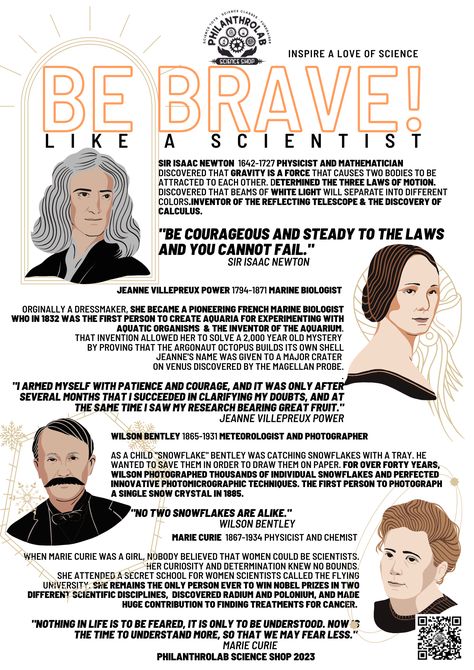 Be Brave like a Scientist infographic by Philanthrolab Science Shop presents four famous scientists who came from humble, hard working lives. All of which had courageous changes in the course of their favorite fields of scientific study. Infographic created for "Be Brave like a Scientist" Presentation, Philanthrolab Science Shop 2023 Now Booking for PTA Meetings and Educational Events in 2023. Science Toy Fundraiser available. How To Be A Scientist, Study Infographic, 80s Inspired Outfits, Famous Scientist, Science Stickers, Science Magazine, Infographic Design Layout, Science Nerd, New Scientist