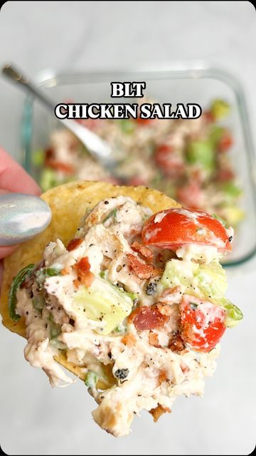 Mallory Austin | Food Blogger on Instagram: "BLT Chicken Salad! Easy meal prep for work lunch. Comment “BLT” to get this recipe sent to your inbox.  If you’re looking for the perfect meal prep idea, you’ve got to make this BLT Chicken Salad. Tender shredded chicken is combined with diced tomatoes, crispy bacon, and avocado all tossed in a creamy dressing in this easy high protein recipe.  #chickensalad #worklunch #worklunchideas #mealprep #mealprepideas #mealprepping #easymealideas #easylunch" Blt Chicken Salad Recipe, Shredded Chicken Lunch Ideas, Starbucks Grilled Cheese, Chicken Blt Salad, Blt Chicken Salad, Blt Chicken, Meal Prep For Work, Suddenly Salad, High Protein Recipe