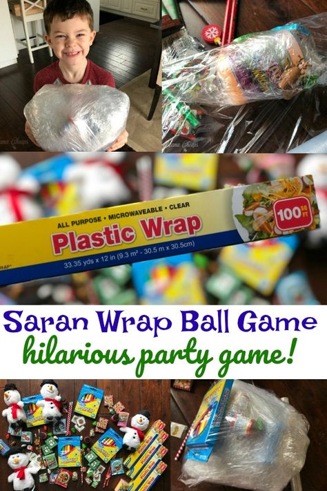 SO MUCH FUN!  Great party game with kids!!  How to Play the Plastic Saran Wrap Ball Game https://www.mamacheaps.com/2018/12/how-to-play-the-plastic-saran-wrap-ball-game.html Saran Wrap Ball Game Birthday, Plastic Wrap Ball Game For Kids, Items For Saran Wrap Ball Game, Sarah Wrap Ball Game Gift Ideas, Ceran Wrap Ball Game Ideas, Seran Wrap Game, Games To Play At Parties, Plastic Wrap Ball Game, Game Gift Ideas