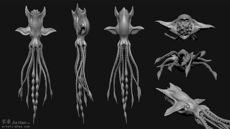 ArtStation - Crown Squid, Jia Hao Squid Alien, Squid Monster, Alien Concept, Alien Races, Alien Concept Art, Monster Concept Art, Alien Creatures, Substance Painter, The Abyss