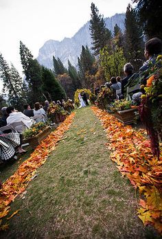 Use Fall Leaves add leaves to hanging cones for guests to toss....really pretty!! Wedding Aisles, Outdoor Fall Wedding, Wedding Aisle Decorations, Rustic Fall Wedding, Fall Wedding Ideas, Destination Wedding Venues, Aisle Decor, Fall Weddings, Wedding Aisle