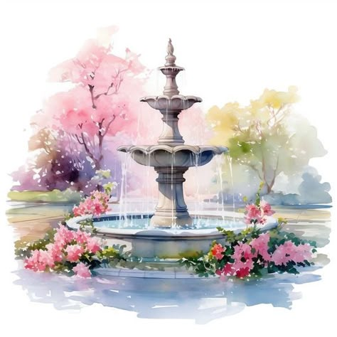 #CreativeClipart #ClipartCollection #DigitalArtElements #ClipartForDesigners #GraphicResources #ClipartSet #PrintableClipart #DigitalDownloadArt #ArtForCreators #DIYClipart Fountain Watercolor, Flower Garden Drawing, Wedding Illustration Card, Gardens Of Versailles, Digital Invitations Wedding, Garden Drawing, Garden Watercolor, Wedding Elements, Garden Fountain