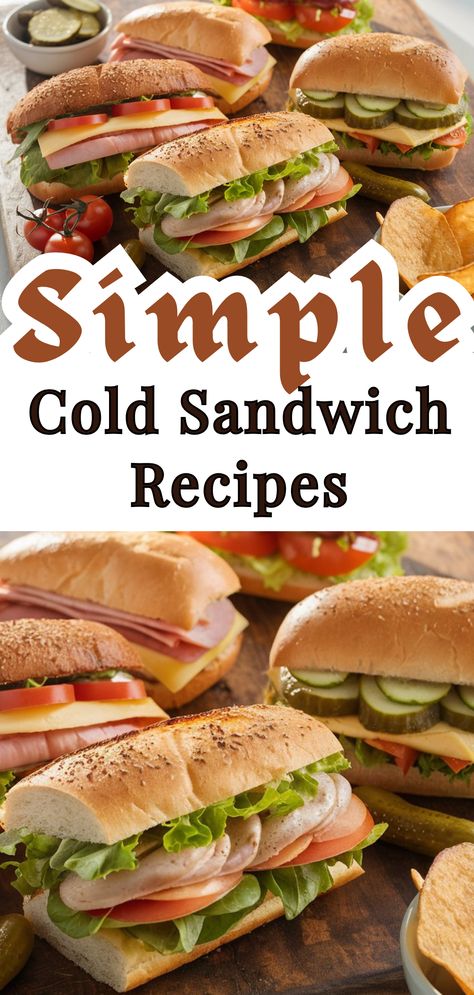 Simple Cold Sandwich Recipes On The Go Sandwiches, Simple Turkey Sandwich, Fancy Sandwiches Ideas, Deli Sandwiches Recipes, Sandwiches For Work, High Tea Sandwiches, Bacon Sandwiches, Sandwich Buffet, Soup Sandwich