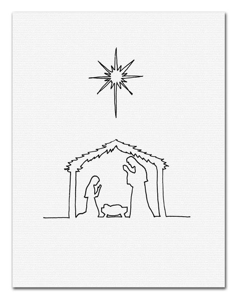 Nativity Manger Line Art Minimalist Wall Art Drawing | Etsy Nativity Drawing, Simple Nativity, Line Art Simple, Nativity Manger, Wall Art Drawing, Line Art Minimalist, Scene Drawing, Decorating For Christmas, Homemade Christmas Cards