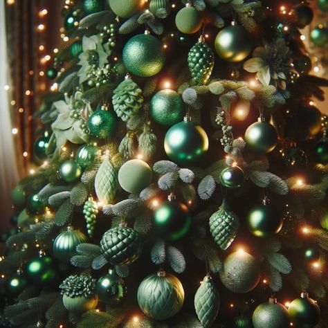 Green Christmas Colors, 50 Trendy Holiday Trees and Home Decorating Ideas Green Bulbs Christmas Tree, Emerald And Champagne Christmas Tree, Christmas Tree Green Theme, Olive Green And Brown Christmas Tree, Christmas Trees With Green Ornaments, Pale Green Christmas Decor, Shades Of Green Christmas Tree, Emerald Green Christmas Decor Ideas, Green Ornament Tree