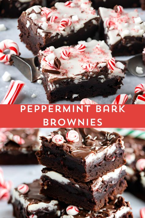 Dive into the holiday spirit with our Peppermint Bark Brownies! 🍫✨ These rich, fudgy brownies are topped with a layer of luscious peppermint bark, creating a perfect blend of chocolatey goodness and festive cheer. 🎄🍬 Share the joy this season and treat yourself to the ultimate holiday indulgence! 🌟 #HolidayTreats #PeppermintBark #BrownieLove 🎅🤶 Festive Baked Goods, Peppermint Bark Cupcakes, Peppermint Baked Goods, Christmas Baking Brownies, Christmas Brownies Ideas Easy, Healthy Christmas Deserts, Popular Christmas Desserts, Holiday Brownies Christmas, Christmas Bars Recipes