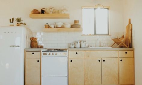 Kitchen Wall Oven, White Refrigerator, Cabin Renovation, Fixer Upper House, Desert House, Cabin Kitchen, Cabinet Wall, Tiny House Kitchen, Desert Homes