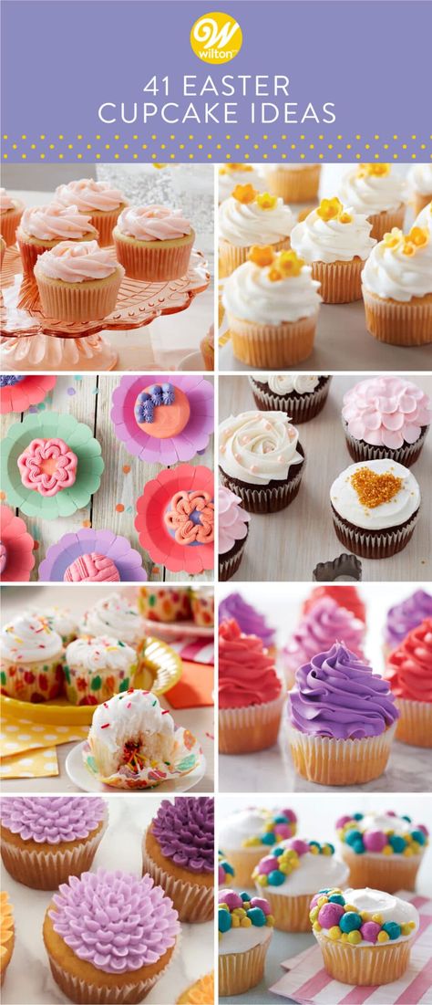 Floral Decorated Cupcakes, Easter Cupcakes Decoration Simple, Easter Cupcake Flavors, Elaborate Cupcakes, Easter Cupcake Ideas, Easter Cupcake Recipes, Easter Cupcakes Easy, Baking Easter, Angel Food Cupcakes