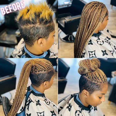 Reda on Instagram: “Box Braids On Short Hair  #atl #atlanta #atlhairstylist #atlantahairstylist #stylist #mua #braids #feedinbraids #cornrows #knotlessbraids…” Box Braids On Short Hair, Braids Shaved Sides, Braids On Short Hair, Box Braids Shaved Sides, Braids With Shaved Sides, Shaved Side, Shaved Hair Designs, Shaved Side Hairstyles, Braid Videos