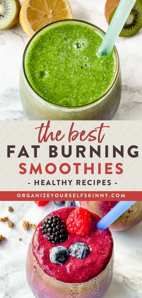 The Best Fat Burning Smoothies | Healthy Breakfast Recipes - Want a delicious breakfast recipe that will help you lose weight? Increase your energy, boost metabolism, and melt away belly fat with these delicious fat-burning smoothies. In this post, I’ll share my favorite smoothie ingredients, tips, and superfoods to help you crush your weight loss goals. Organize Yourself Skinny | Weight Loss Recipes | Fat Burning Recipes | Healthy Smoothies | Healthy Summer Smoothies Fedtforbrændende Mad, Fat Burning Smoothie Recipes, Smoothies Vegan, Smoothies Healthy, Resep Smoothie, Baking Powder Uses, Baking Soda Beauty Uses, Best Fat Burning Foods, Fat Burning Smoothies