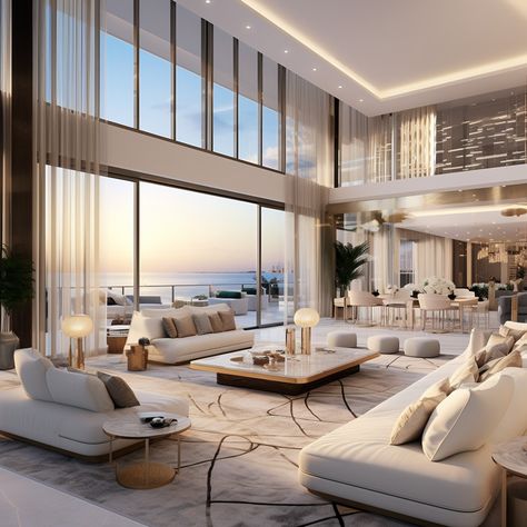 The living room’s interior design is a mix of luxury and modern simplicity. Penthouse Interior Design, Penthouse Interior, Decor Eclectic, Dream Life House, Mansion Interior, Dream House Rooms, Luxury Homes Dream Houses, Dream House Interior, Design Your Dream House