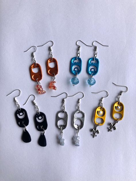 Pop Tab Earrings, Craft Earrings Ideas, Soda Can Earrings, Can Tab Jewelry, Soda Can Tab Crafts, Soda Tab Jewelry, Can Tab Earrings, Soda Tab Earrings, Dangle Earrings Diy