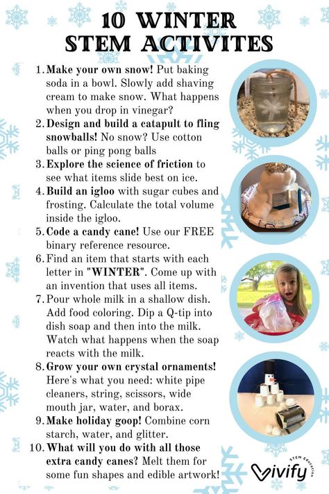 Snow ball fights, candy canes, and reindeer…time for some winter STEM activities for kids! Read on for 30 science experiments, math activities, engineering design challenges, and even coding fun - all with a winter theme! All these activities use simple materials and are perfect for the classroom or at home while stuck indoors. Winter Wonderland Stem Activities, Easy Christmas Science Experiments, Winter Stem Activities Kindergarten, Holiday Stem Challenges, New Year Stem Activity, Winter Stem Activities Middle School, Snowman Stem Activities For Kids, December Stem Activities Elementary, School Holiday Activities At Home