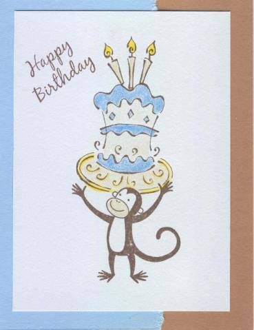 Artistic Birthday Cards, Monkey Birthday Card, Birthday Monkey, Monkey Drawing, B Day Cards, Happy Birthday Cards Diy, 21st Bday Ideas, Buisness Cards, Monkey And Banana