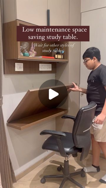 Ekta Badiani on Instagram: "Low Maintenance Space saving study table! #interiorconsultant #interiordesign #interiordesigner #homedecor #interiors #interiorlovers #interiorproperty #designandbuild #luxurylifestyle #interiorinspiration #interiordesignservice #jakarta #furnituredesign #inspiration" One Room Office Design, Study Table Extension Ideas, Study Table Attached To Bed, Folded Study Table Ideas, Study Table Design For Small Room, Study And Computer Table Ideas, Study Table Ideas Near Window, Studying Room Ideas, Furniture For Kids Room