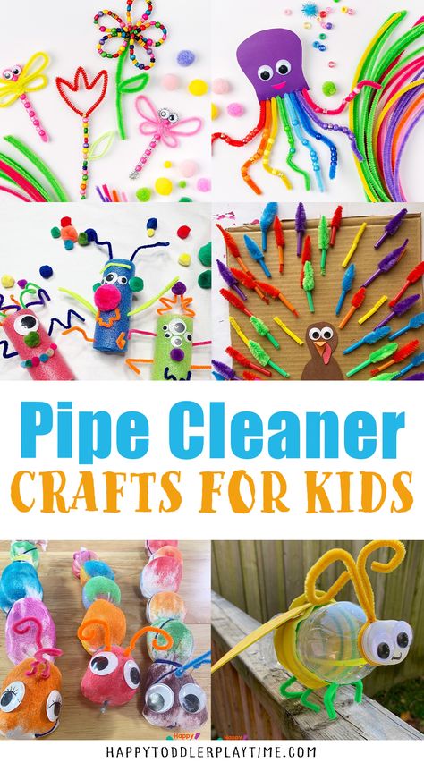 Easy Pipe Cleaner Crafts, Toddler Paper Crafts, Pipe Cleaner Crafts For Kids, Summer Crafts For Toddlers, Preschool Creative Art, Prek Crafts, Easy Toddler Crafts, Fun Summer Crafts, Happy Toddler