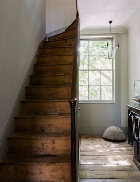 Victorian Bay Window, Black Slate Floor, Hall Stairs, Wooden Stairs, Georgian Homes, London House, Big Windows, Town House, Farrow Ball