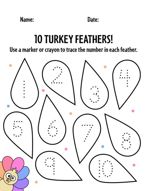 Print 10 Free Thanksgiving Worksheets for Preschool! Thanksgiving Counting Sheet | Turkey Worksheets for Preschool | Counting Turkey Feathers | Free Turkey Printables Turkey Number Matching, Thankful Fine Motor Activities, November Number Activities Preschool, Turkey Themed Activities For Preschool, Turkey Learning Activities, Fall Learning Preschool, Thanksgiving Activity Sheets For Preschool, Turkey Unit Preschool, Turkey Letters Preschool