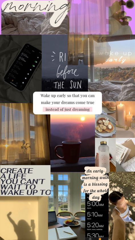 Early morning motivation 🌅🙌🏻 Early Morning Motivation, Wake Up Early Quotes, Vision Board Collage, 5am Club, Vision Board Images, Wake Up Early, Vision Board Goals, Dream Vision Board, Vision Board Affirmations