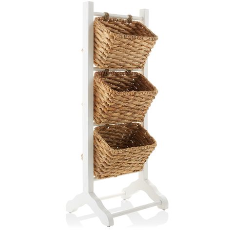 3-Tier Floor Stand with Hyacinth Storage Basket Bins by Casafield - Bed Bath & Beyond - 39057316 Laundry Room Basket Holder, 3 Tier Basket Stand, Tiered Basket Stand, Hanging Storage Baskets, Basket Stand, Vegetable Stand, Organizer For Bathroom, Rack For Bathroom, Storage Stand