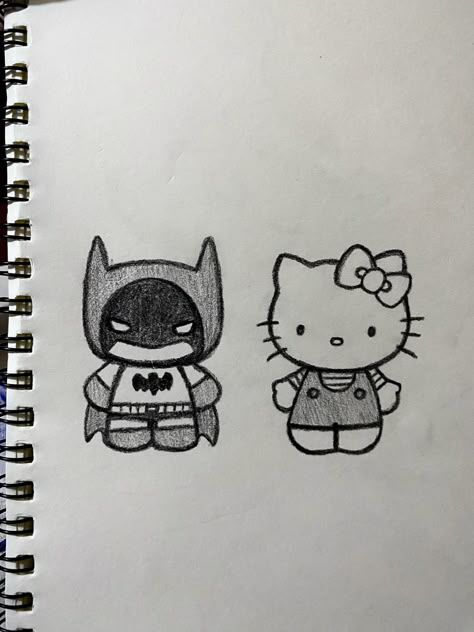 Caring Drawing Ideas, What To Draw Hello Kitty, Hello Kitty And Spiderman Drawing Easy, Hallo Kitty Drawing, Cute Hello Kitty Drawing Ideas, Cute Things To Draw Hello Kitty, Sketch Ideas Hello Kitty, Mini Love Drawing Ideas, Drawing Ideas For Boyfriend Easy