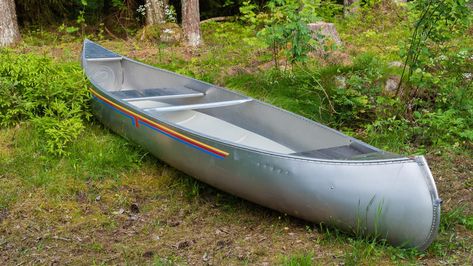 Canoe Trailer, Aluminum Canoe, Canoe Ideas, Log Cabin Exterior, Aluminum Fishing Boats, Camp Crystal Lake, Electric Sander, Using A Paint Sprayer, Canoe Boat