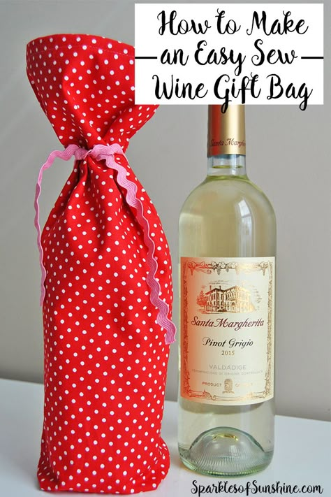 You've got the perfect bottle of wine for a hostess gift, but now what?? Learn how to make an easy sew wine gift bag in just minutes!   #sponsored #SantaMargherita Fabric Wine Bottle Bag, Wine Bag Pattern, Wine Bottle Bags, Holiday Hand Towels, Wine Bottle Gift Bag, Dinner Host, Expensive Wine, Wine Gift Baskets, Wine Bottle Covers