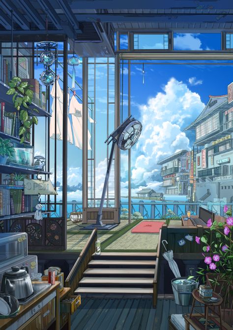 anime-landscape-scenic-electric-fan-buildings-anime Yuumei Art, Arte 8 Bits, Japon Illustration, Have Inspiration, Art And Illustration, 판타지 아트, Environment Concept Art, Anime Scenery Wallpaper, Drawing Tutorials