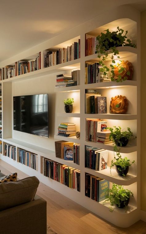 Timber Frame Home Interiors, Shelves Living Room, Bookshelves In Living Room, Cozy Fall Bedroom, Fall Bedroom, Timber Frame Homes, Starter Home, Built In Shelves, Home Library