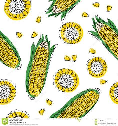 Corn On The Cob Illustration, Corn Illustration Design, Corn Illustration, Group Background, Corn Drawing, Its Corn, Corn Vegetable, Corn Design, Leaves Seamless Pattern