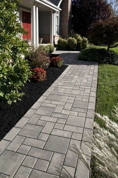 Stamped Concrete Walkway, Front Yard Walkway, Side Walk, Walkway Landscaping, Walkway Design, Concrete Walkway, Pathway Landscaping, Brick Walkway, Walkways Paths