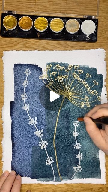 Momigami Paper, Pearlescent Watercolor, Uhu Glue, Sakura Pens, Watercolor Dots, Metallic Embroidery, Gold Palette, Glue Stick, February 3