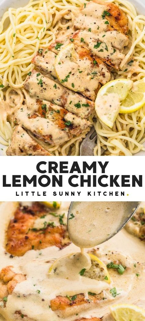 Pesto Chicken Pasta Recipes, Lemon Chicken Dinner, Chicken Pasta Creamy, Creamy Lemon Sauce, Chicken Smothered, Lemon Chicken Pasta, Over Mashed Potatoes, Creamy Lemon Chicken, Lemon Chicken Recipe