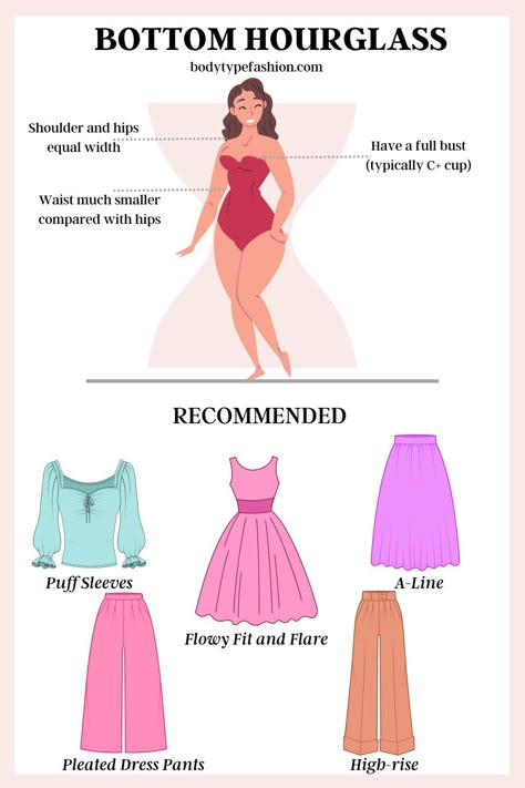 Clothes For Curvy Hourglass Shape, Aesthetic Outfits For Hourglass Shape, Long Skirt For Hourglass Shape, Dresses For An Hourglass Shape, How To Dress According To Your Body Type, What To Wear Based On Body Shape, How To Dress For Bottom Hourglass Shape, Hourglass Dress Aesthetic, Hour Body Shape