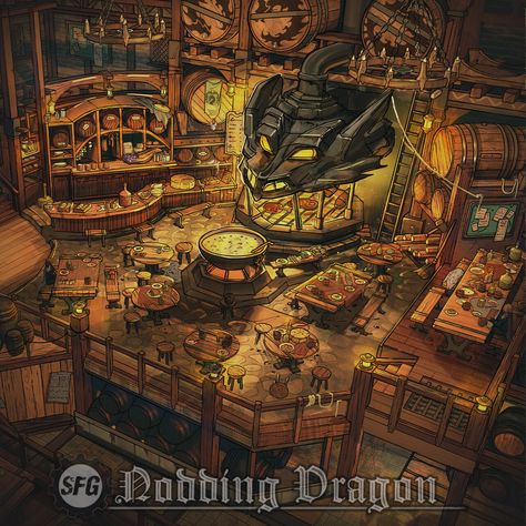 Fantasy Inn, Fantasy Tavern, Interior Concept Art, Dnd Dragons, Rpg Map, Location Inspiration, D D Maps, Big Big, Interior Design Concepts