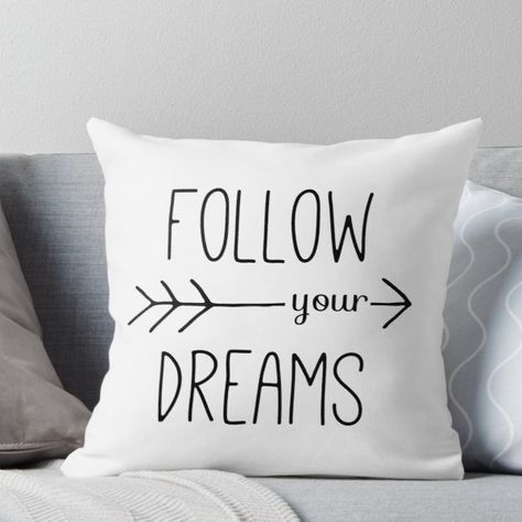 Follow Your Dreams Typography Arrow Quote Throw Pillow Decorative Quotes, Arrow Quote, Typography Design Quotes, Cushion Ideas, Pretty Pillows, Pillows Bed, Quote Pillow, Pillow Cases Diy, Black And White Typography