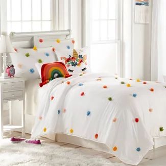 Rainbow Pom Pom, Kids Comforter Sets, Rainbow Bedroom, Full Comforter Sets, Kids Comforters, Best Bedding Sets, Twin Comforter Sets, Rainbow Room, Kids Bedding Sets