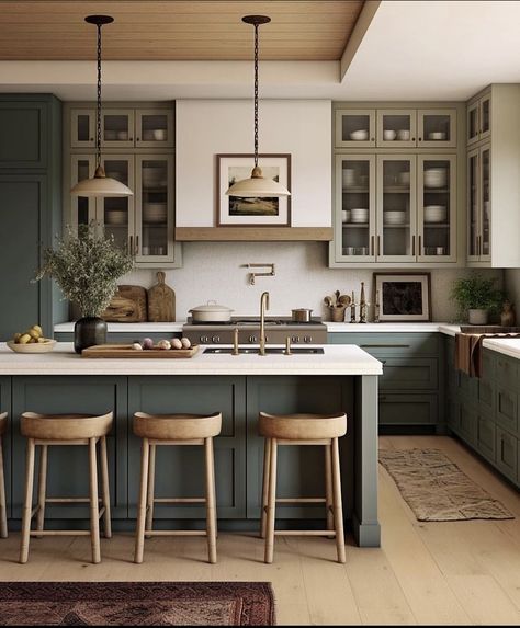 Model Dapur, Kitchen Transitional, Kabinet Dapur, Green Cabinets, Transitional Kitchen, Loft Design, Kitchen Inspiration Design, Modern Farmhouse Kitchens, Transitional Decor