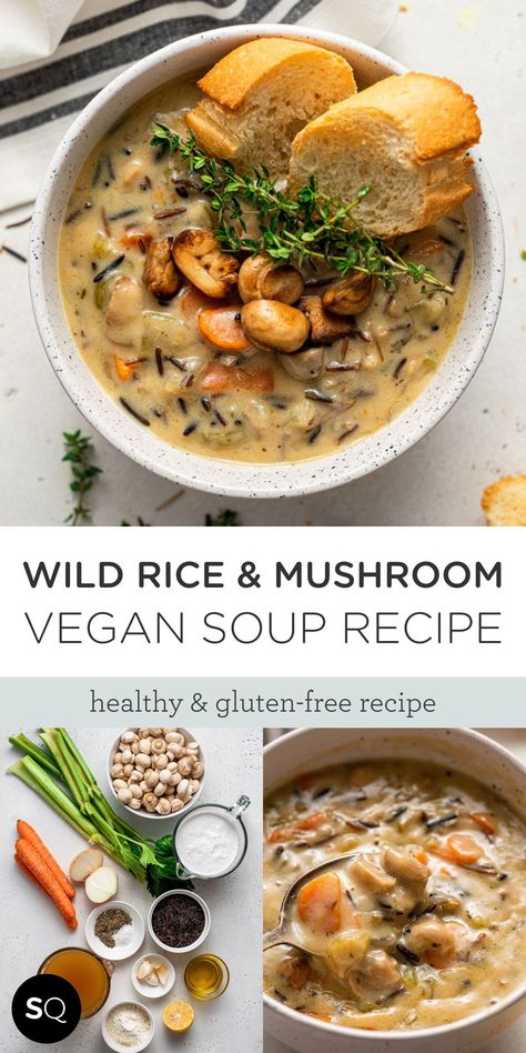 Vegan Soup Recipes Healthy, Mushroom Wild Rice Soup, Mushroom Wild Rice, Resep Vegan, Wild Rice Soup Recipes, Winter Dinners, Vegan Soup Recipes, Wild Rice Soup, Creamy Mushroom